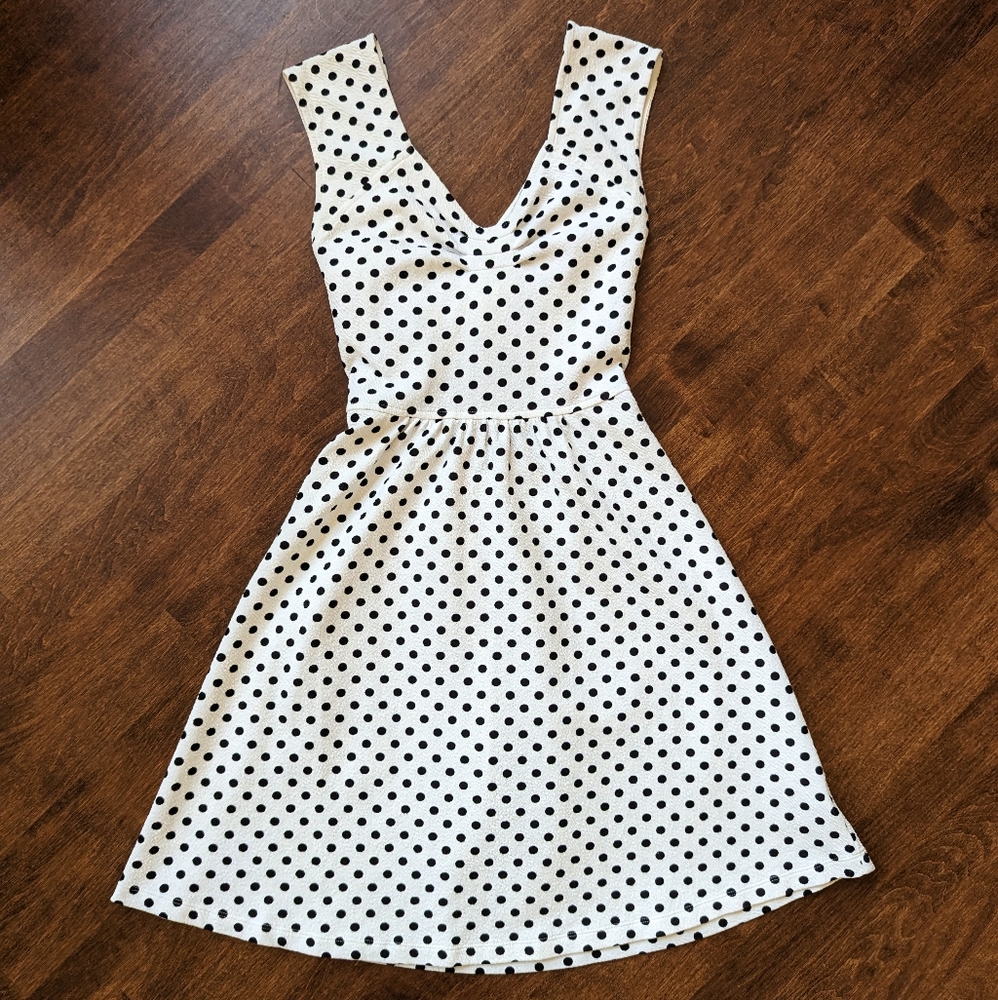 Anthropologie Black and White Polka Dot Criss Cross Back Dress